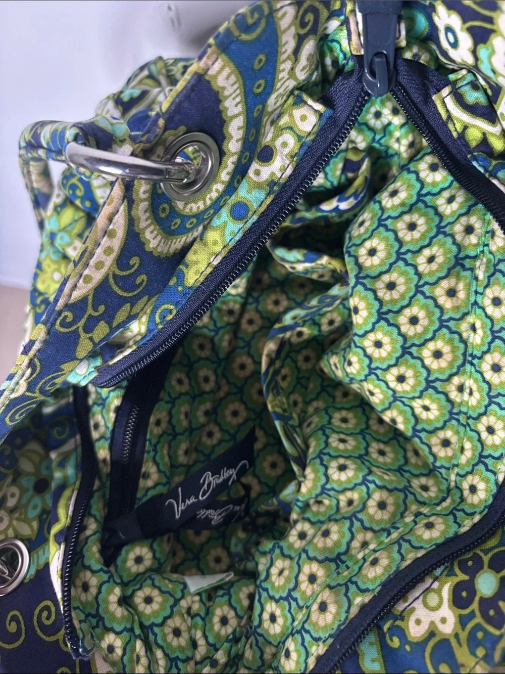Y2K Vera Bradley Green Blue Paisley Satchel Silver Chain